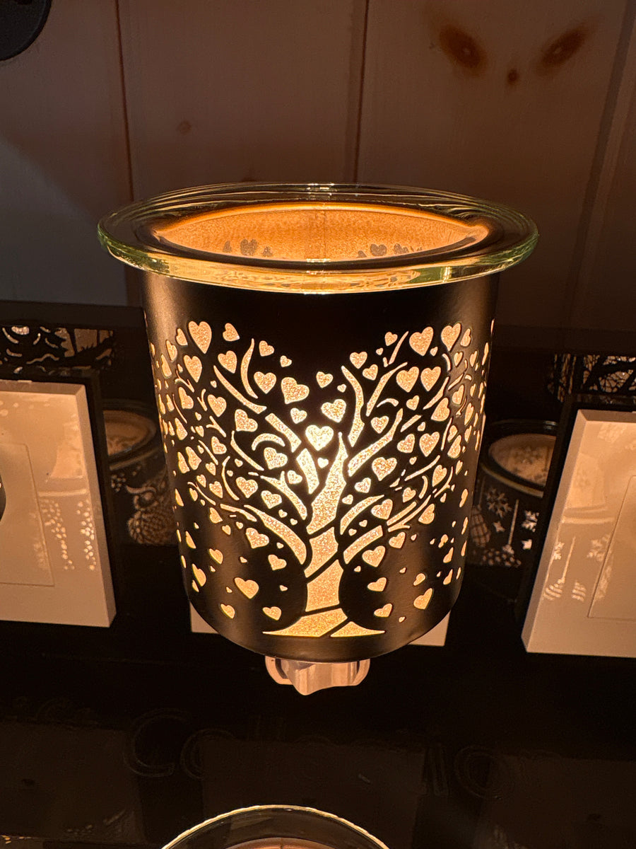 Night light glass warmer black love tree